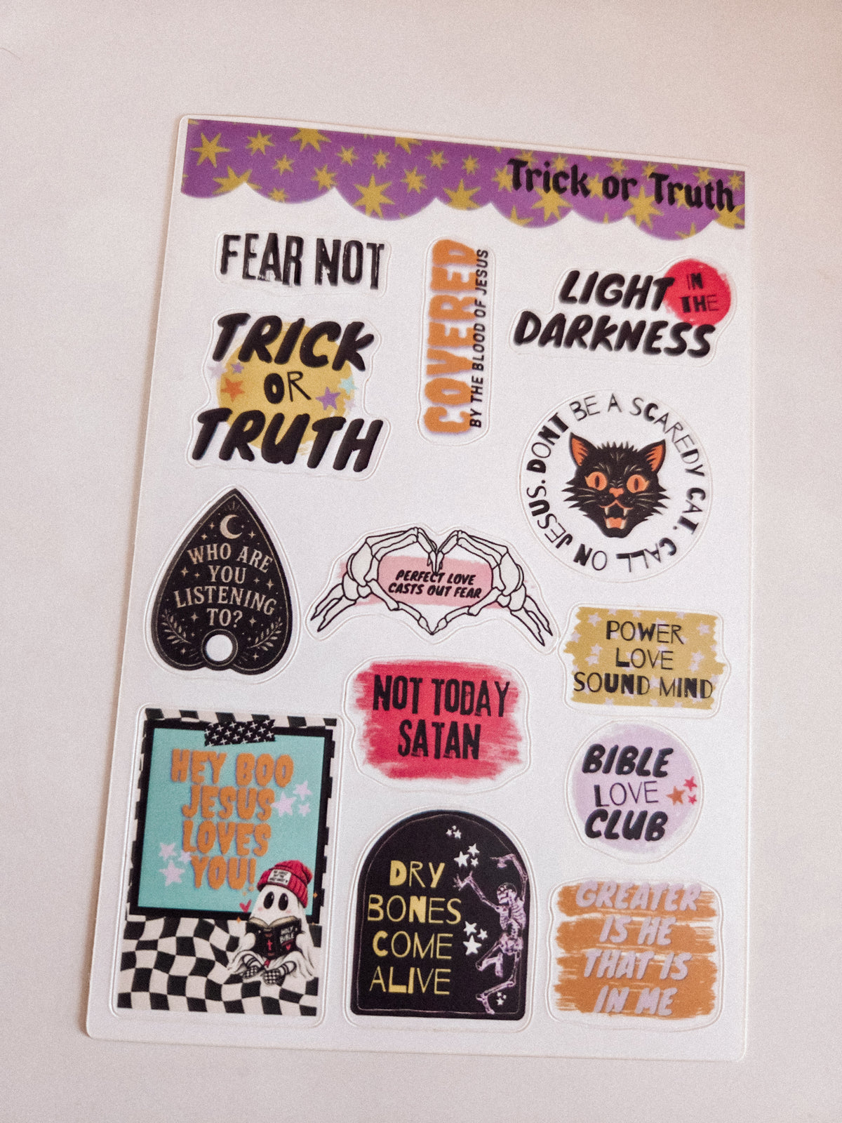 Trick or truth sticker sheet